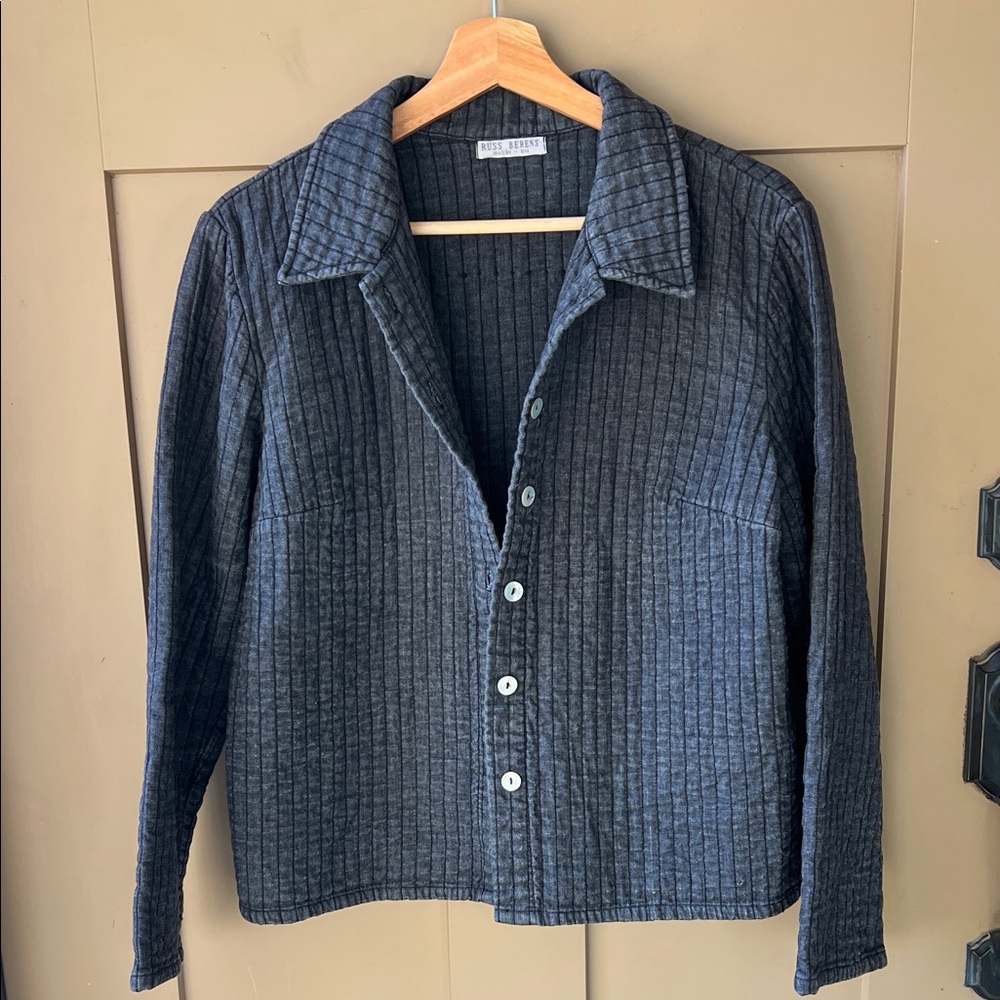 Russ Berens Sz S Linen Blend Quilted Shirt-Jacket Navy Stone Washed Lagenlook - Picture 2 of 11